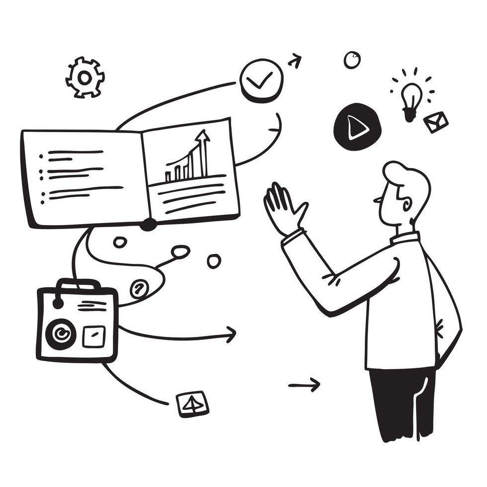 Manager with virtual training tools concept as A managers profile blended with virtual training tools symbolizing modern training methods and technology integration Perfect for co Dynamics vector