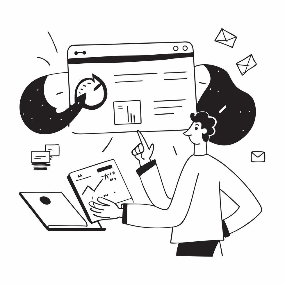 Marketing analyst preparing a social media performance report concept as A marketing analyst in a modern office preparing a social media performance report on a laptop showcasing d Dynamics vector