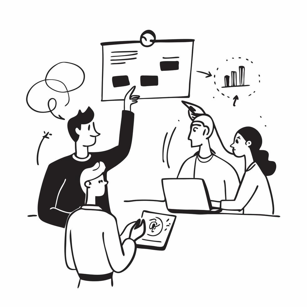 Marketing director conducting a hybrid campaign brainstorming concept as A marketing director conducting a hybrid campaign brainstorming with team members in the office and remote Dynamics vector