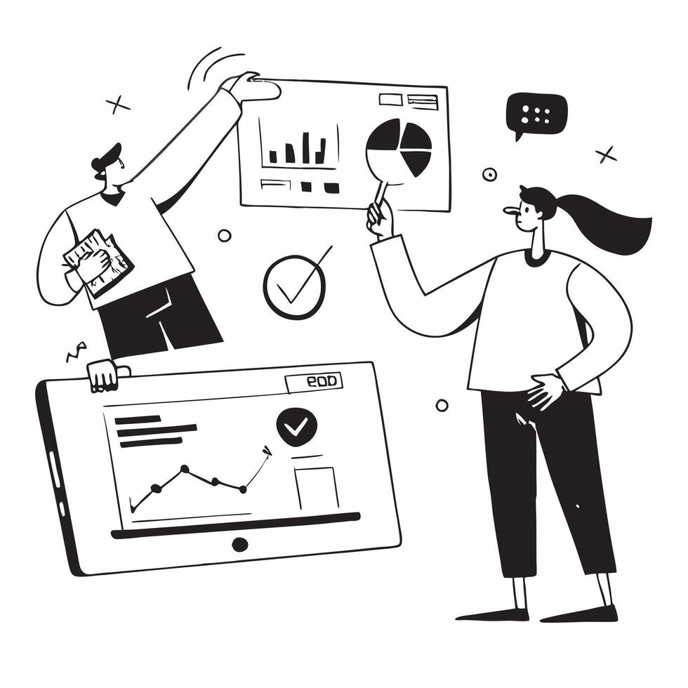 Marketing director conducting a social media audit concept as A marketing director in an office conducting a social media audit using a laptop and charts showcasing analytical skil Dynamics vector