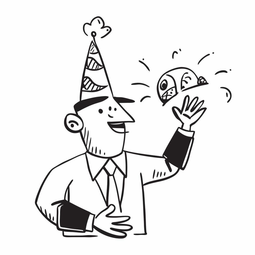 Marketing manager with party hats concept as A marketing managers profile blended with party hats symbolizing creativity and celebration at a corporate thanks party Perfect for bu Dynamics vector