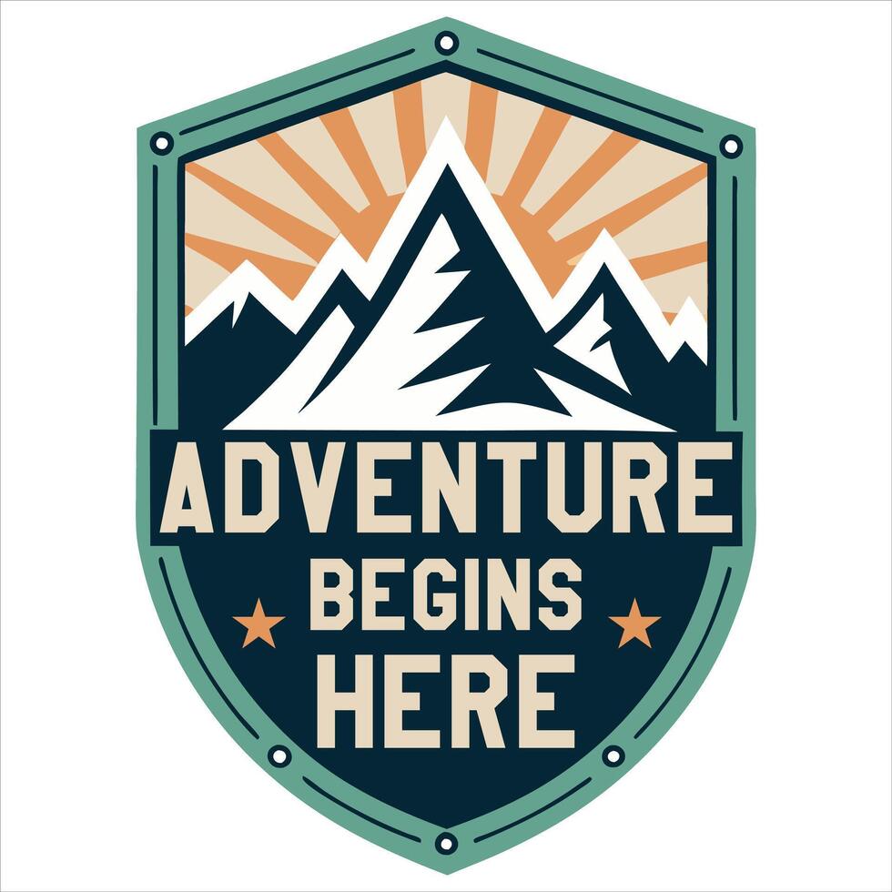 Vibrant Summer Camp Patch Badge Illustration with Hiking Themes vector