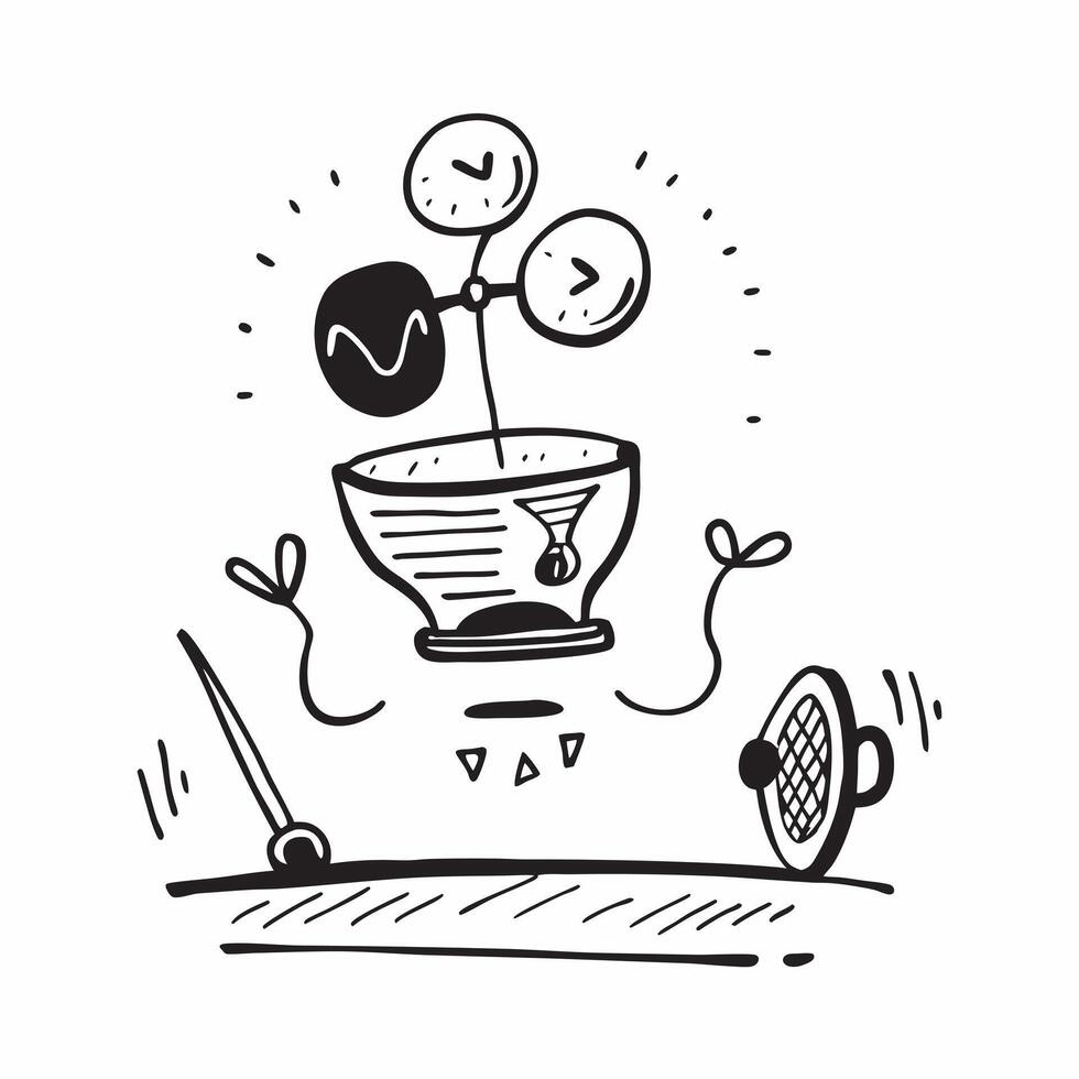 Meditation bowl and tennis racket concept as A meditation bowl and a tennis racket representing the balance between mental wellness and physical activity ideal for icon designs o Dynamics vector