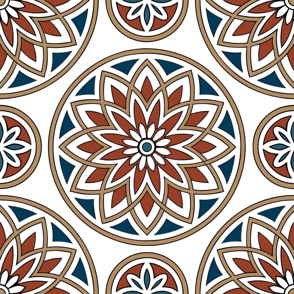 Middle Eastern Geometric Patterns seamless tile pattern with rich colors and traditional designs for exotic decor concept as Rich colored Middle Eastern geometric patterns arranged Dynamics vector