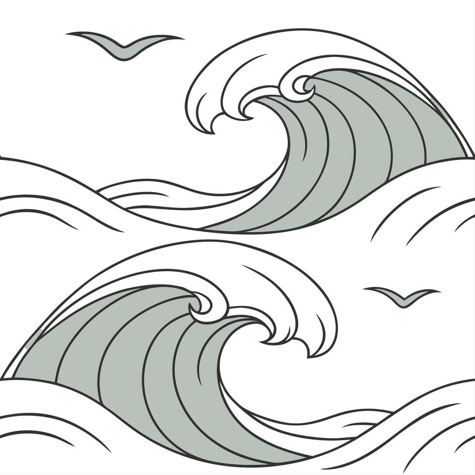 Minimalist summer waves seamless pattern with soft flowing waves and neutral tones for subtle coastal designs concept as Neutral toned summer wave pattern with soft flowing waves i Dynamics vector