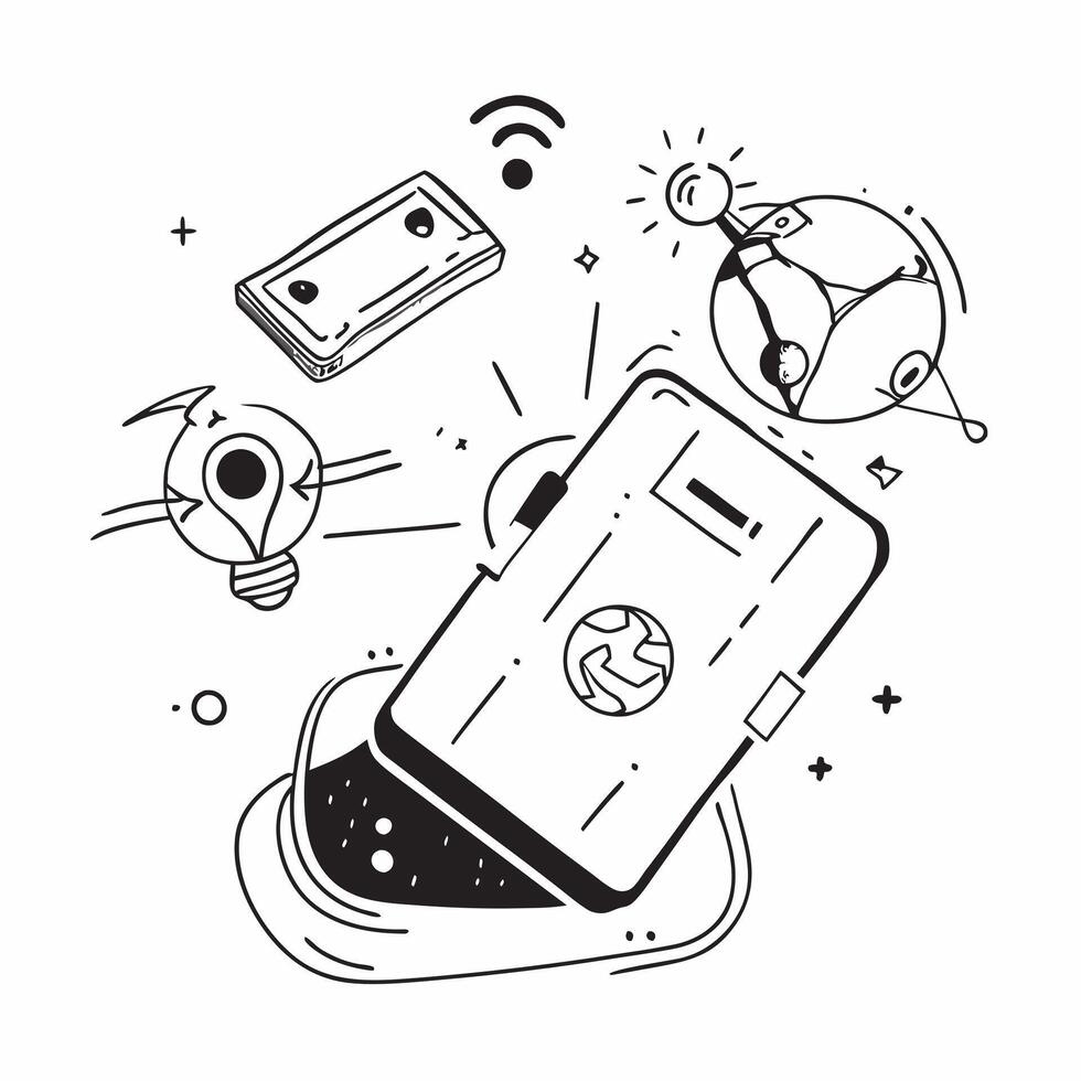 Mobile phone with holographic AI business booking and travel icons concept as Camera movement Rotate around the mobile phone with a focus on glowing holographic AI business booking Dynamics Set 2 vector