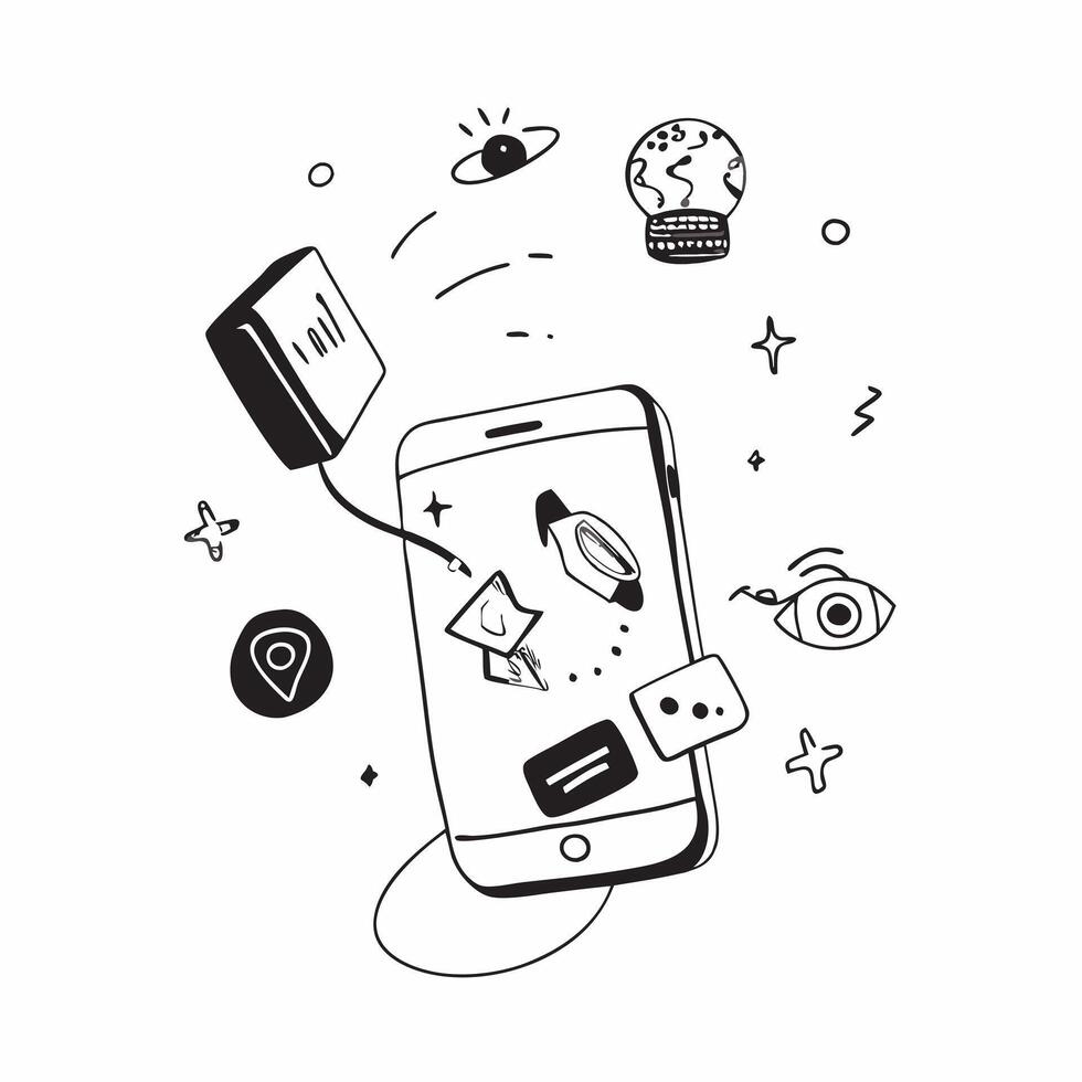 Mobile phone with holographic AI business booking and travel icons concept as Camera movement Rotate around the mobile phone with a focus on glowing holographic AI business booking Dynamics Set 5 vector