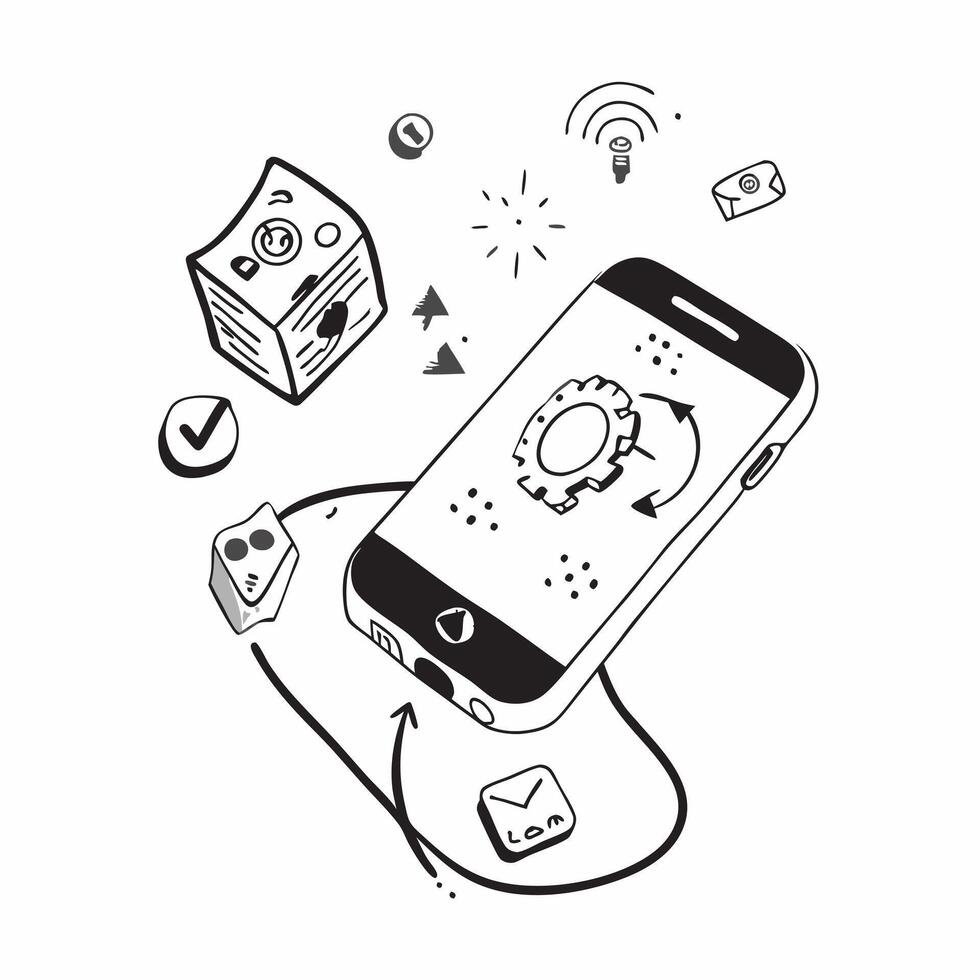Mobile phone with holographic AI business booking and travel icons concept as Camera movement Rotate around the mobile phone with a focus on glowing holographic AI business booking Dynamics Set 9 vector