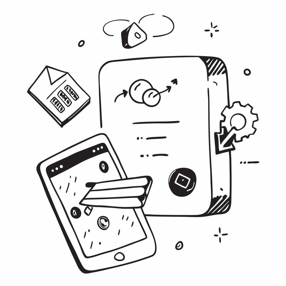 Mobile phone with holographic AI business booking and travel icons concept as Camera movement Rotate around the mobile phone with a focus on glowing holographic AI business booking Dynamics Set 10 vector