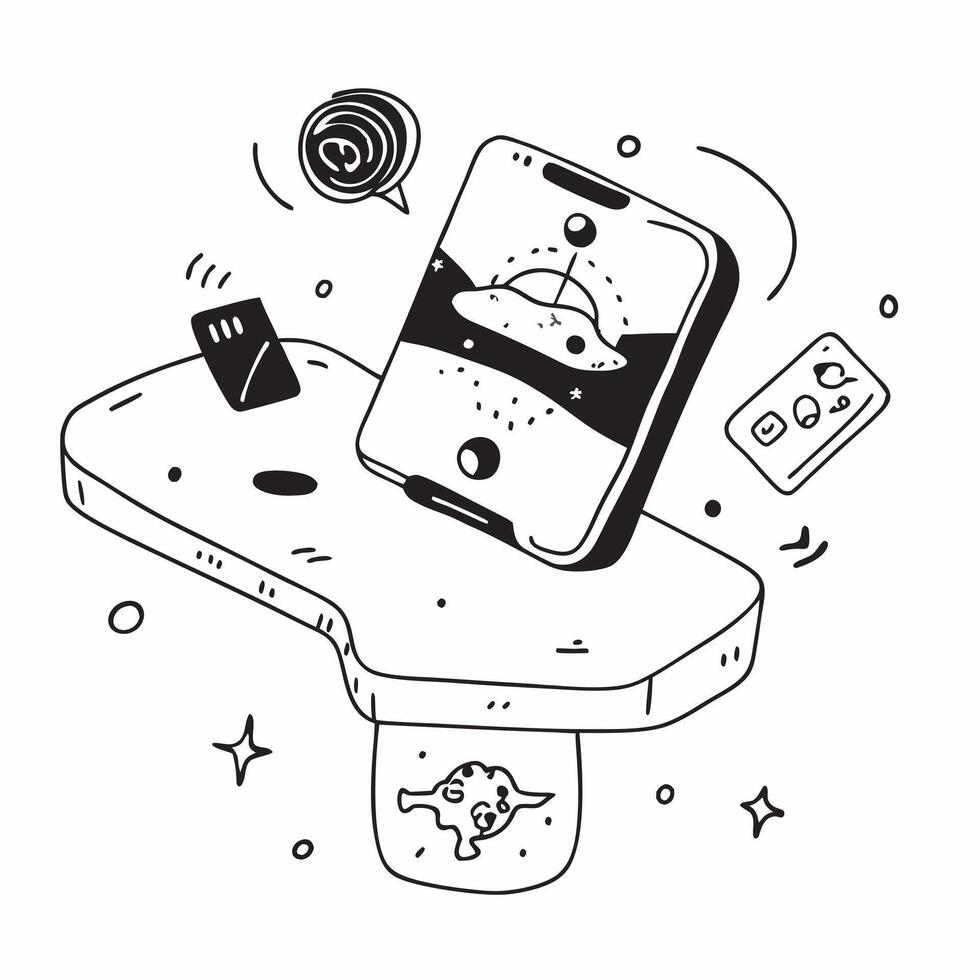 Mobile phone with holographic AI trip planner and vacation icons concept as Camera movement Rotate around the mobile phone with a focus on glowing holographic AI trip planner and v Dynamics Set 3 vector