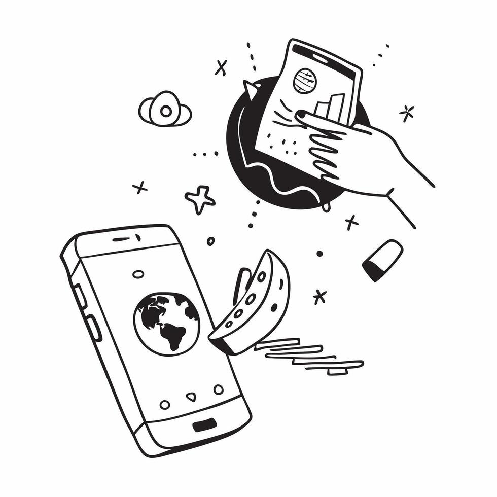 Mobile phone with holographic AI world food day itineraries and travel icons concept as Camera movement Rotate around the mobile phone with a focus on glowing holographic AI world Dynamics Set 4 vector