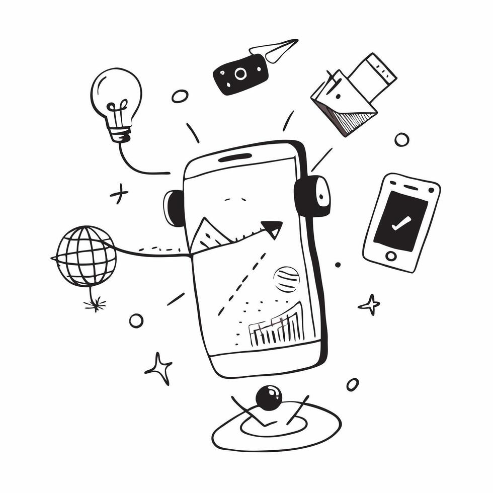 Mobile phone with holographic AI trip planner and vacation icons concept as Camera movement Rotate around the mobile phone with a focus on glowing holographic AI trip planner and v Dynamics Set 2 vector