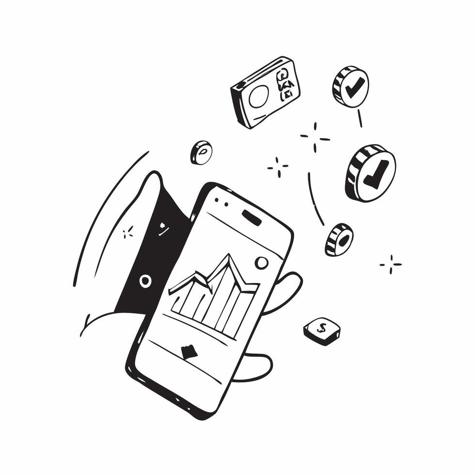 Mobile Phone with Holographic Healthcare Finance Icon and Data Icon concept as A photo depicting a mobile phone with a glossy glowing holographic healthcare finance icon and data i Dynamics vector