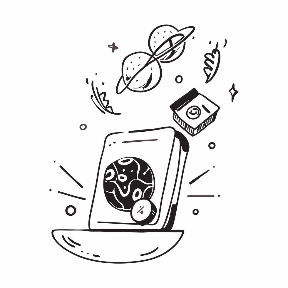 Mobile phone with holographic world food day icons concept as Camera movement Rotate around the mobile phone with a focus on glowing holographic world food day icons Scene A tech Dynamics vector