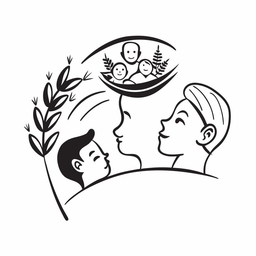 Mother with kids at a farm concept as A mothers profile combined with kids at a farm representing nurturing and educational parenting Perfect for nature and family ads in Photo S Dynamics vector