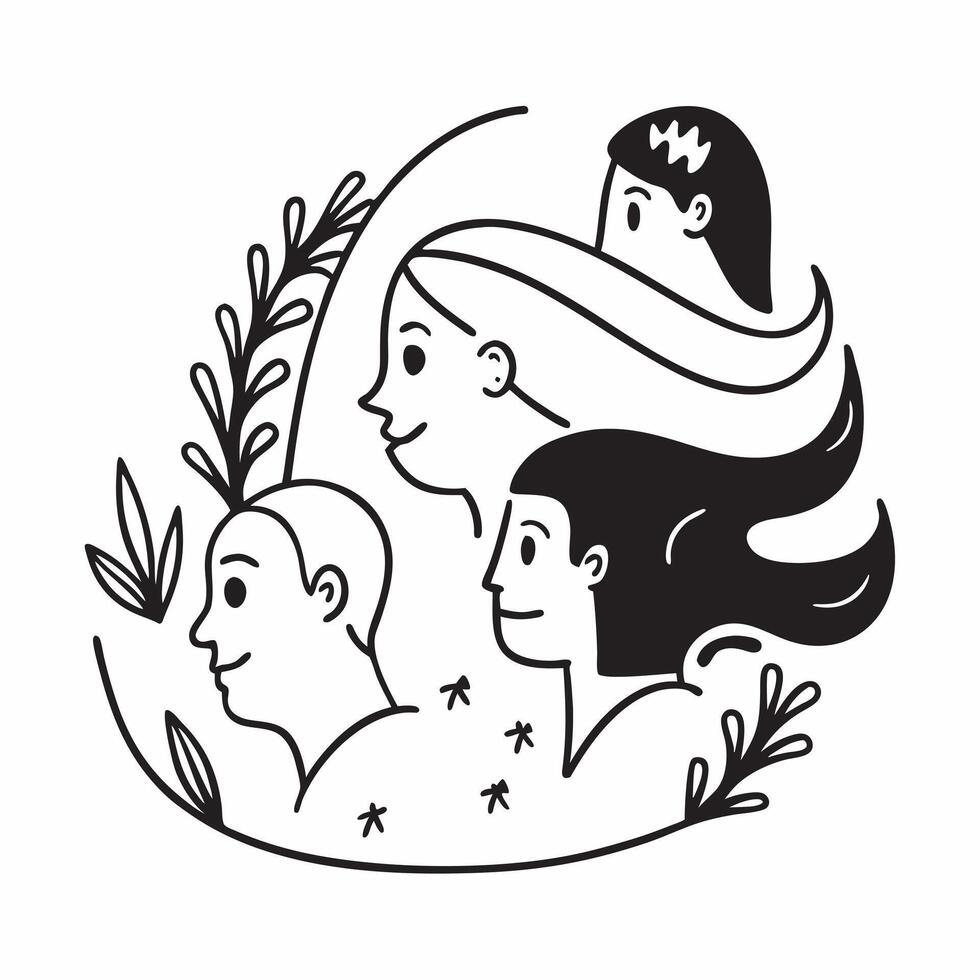 Mother with kids exploring nature concept as A mothers profile combined with kids exploring nature representing adventurous and nurturing parenting Perfect for outdoor and family Dynamics vector