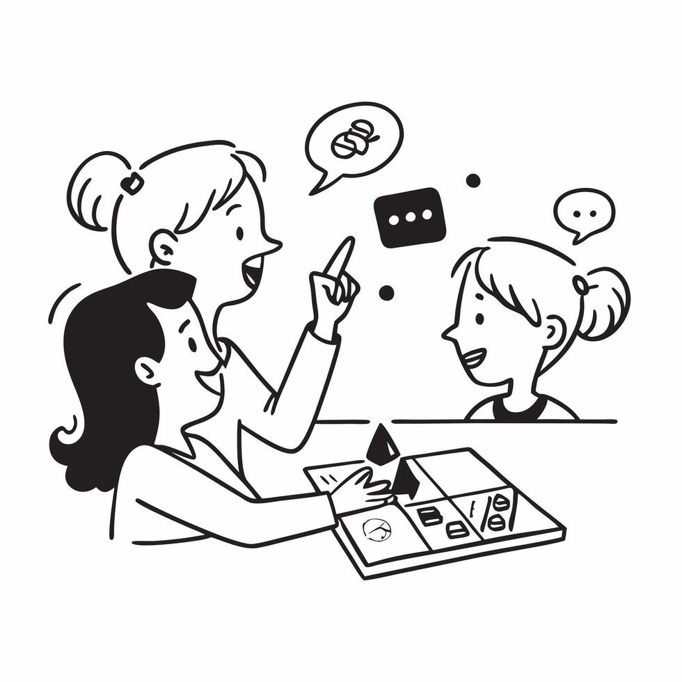 Mother with kids playing board games concept as A mothers profile blended with kids playing board games symbolizing engaging and fun parenting Ideal for family and leisure ads in Dynamics vector