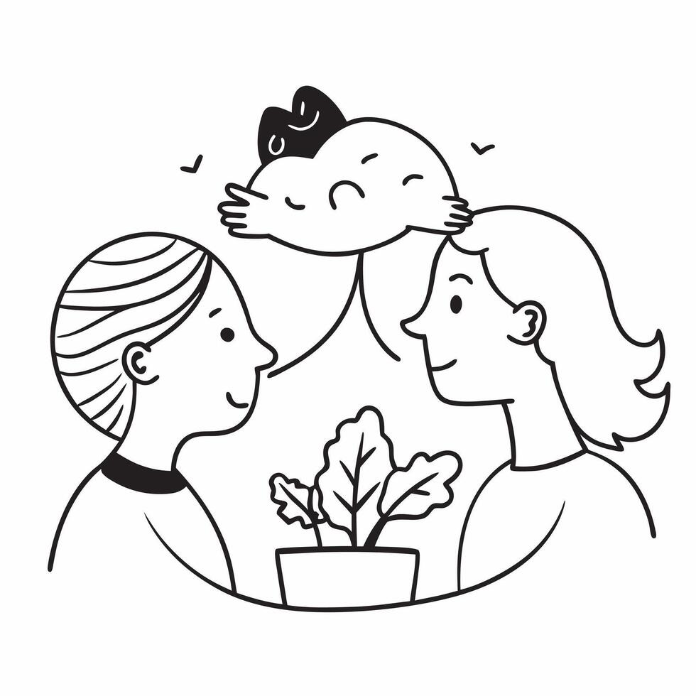 Mother with kids planting trees concept as A mothers profile combined with kids planting trees representing eco friendly and nurturing parenting Perfect for nature and family ads Dynamics vector