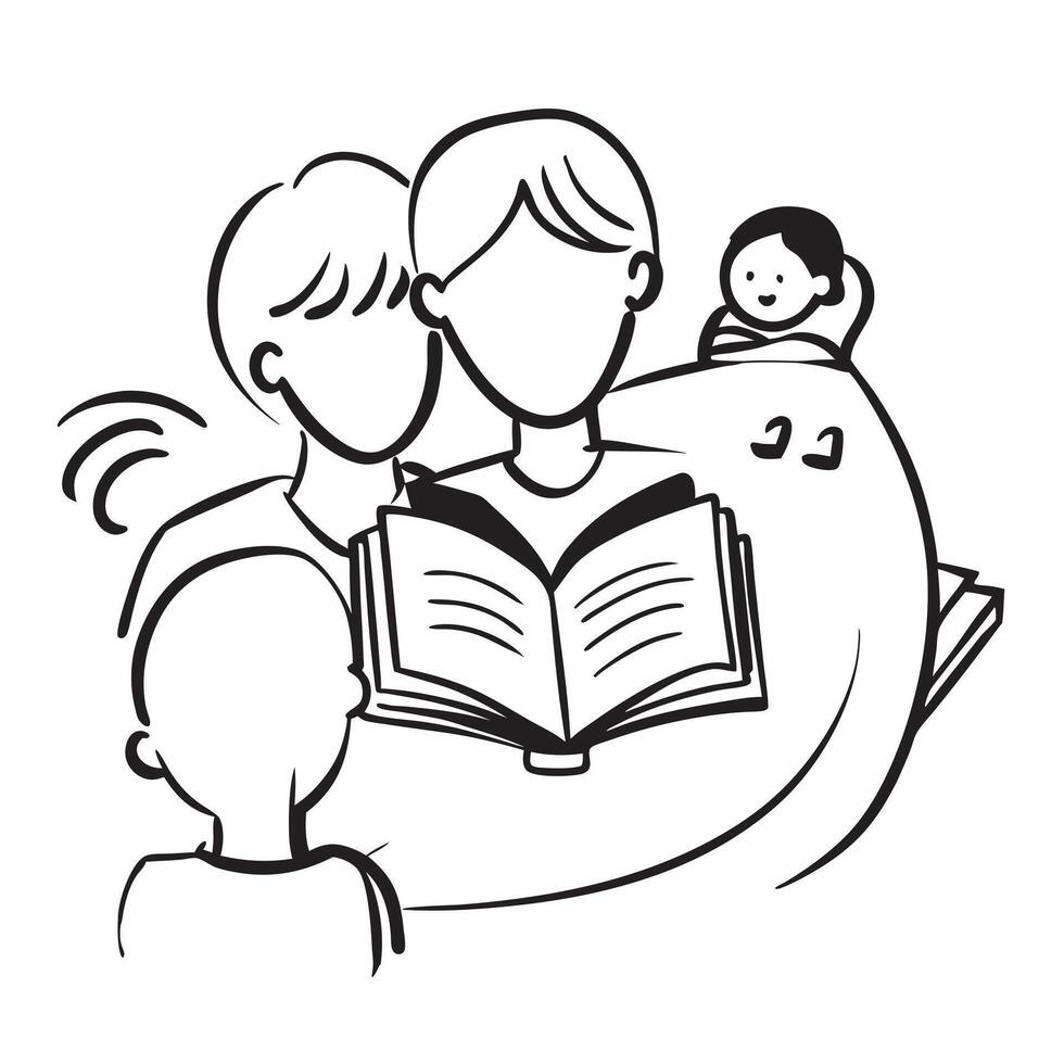 Mother with kids reading stories concept as A mothers profile combined with kids reading stories symbolizing educational and loving parenting Perfect for education and family ads Dynamics vector