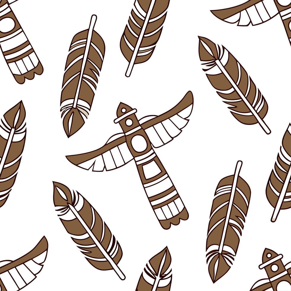 Native American totem poles and feathers seamless tile pattern with earthy tones and cultural motifs for authentic decor concept as Earthy toned totem poles and feathers arranged s Dynamics Set 2 vector