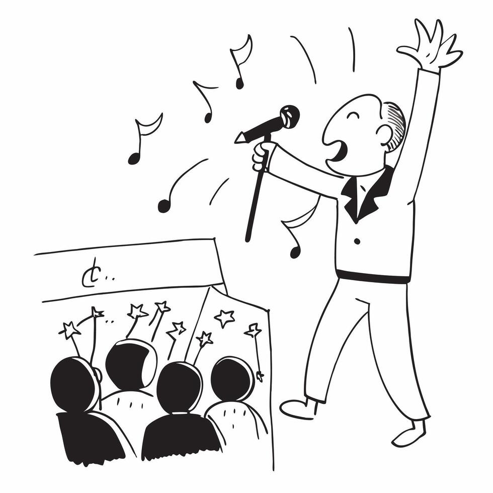 Musician performing on stage in front of a large audience concept as A musician passionately performs on stage in front of a large audience showcasing talent and confidence Ideal Dynamics vector