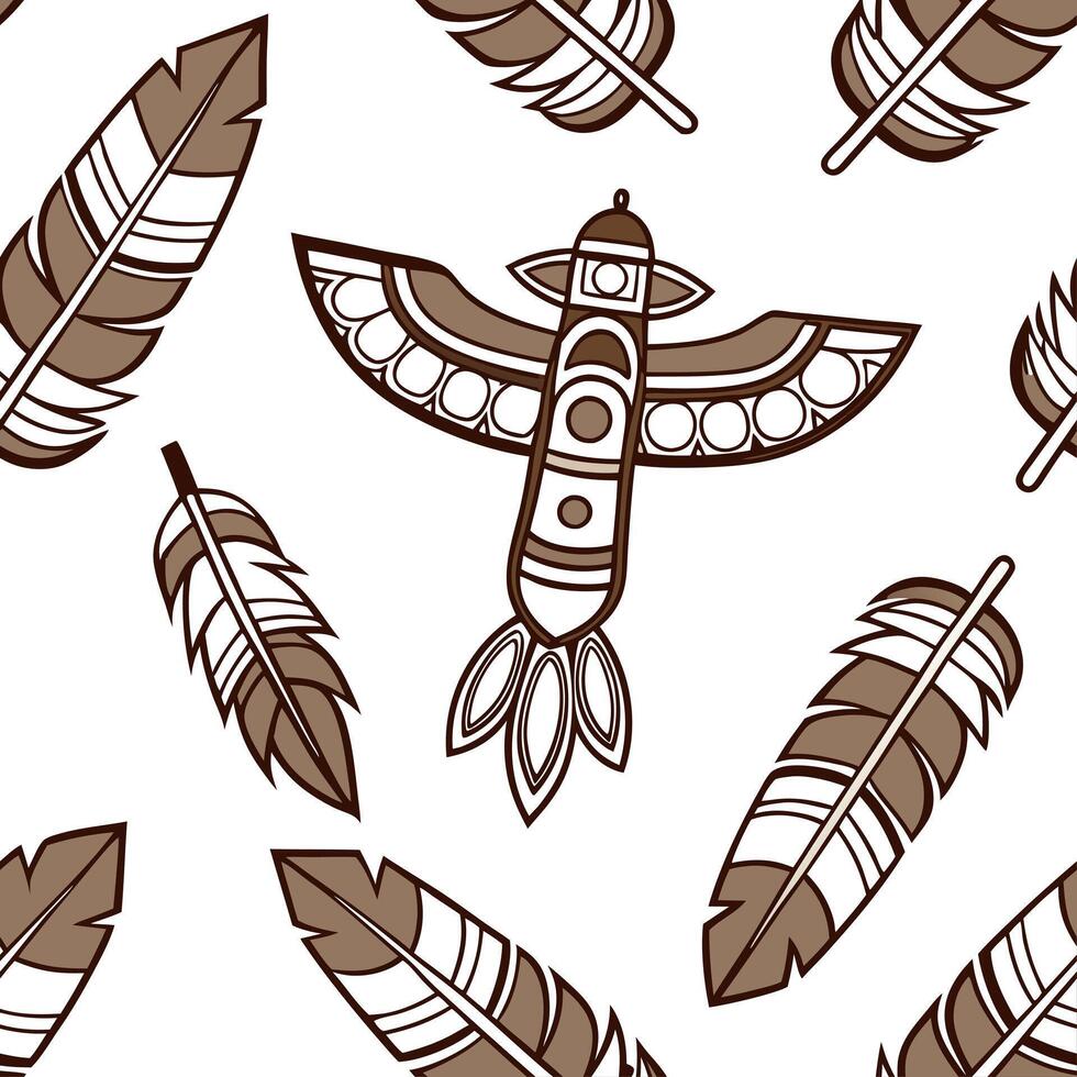 Native American totem poles and feathers seamless tile pattern with earthy tones and cultural motifs for authentic decor concept as Earthy toned totem poles and feathers arranged s Dynamics vector