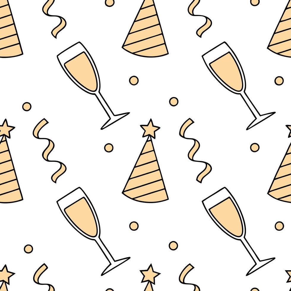 New Year seamless pattern with champagne glasses party hats and golden streamers for an elegant and festive celebration concept as Elegant New Year pattern with champagne glasses p Dynamics Set 2 vector