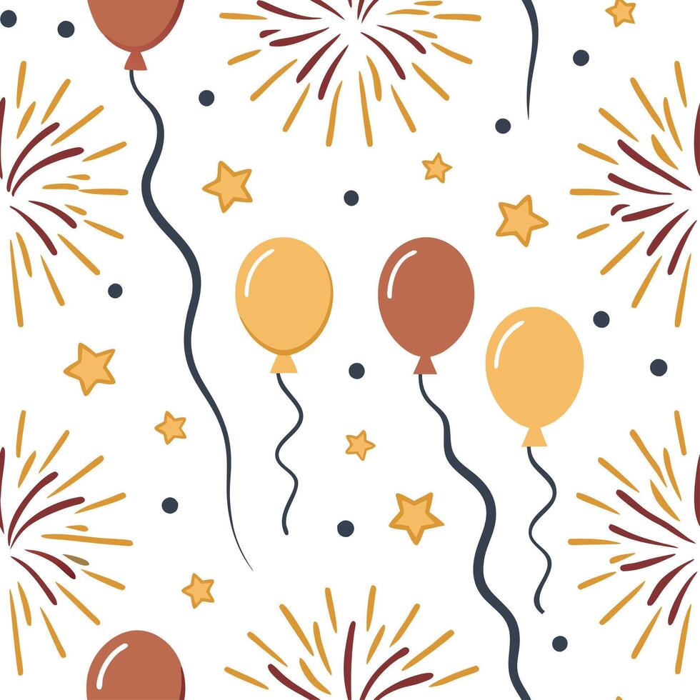 New Year seamless pattern with sparkling fireworks colorful balloons and elegant streamers for a dazzling celebration look concept as Dazzling New Year pattern with sparkling firew Dynamics vector