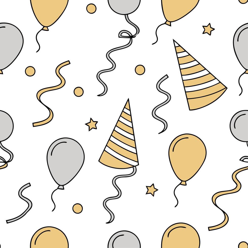 New Year seamless pattern with gold and silver balloons streamers and confetti for a glamorous holiday celebration concept as Glamorous New Year pattern with gold and silver balloo Dynamics Set 2 vector