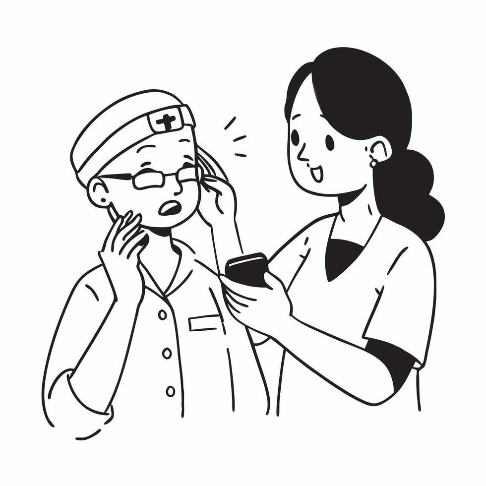 Nurse treating a patient with acne medication concept as A nurse treats a patient with acne medication focusing on care and skin improvement Ideal for healthcare and skincare ads Dynamics vector