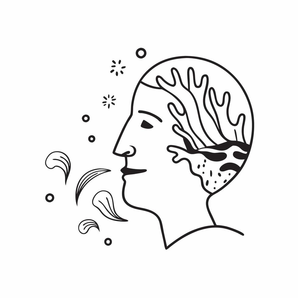 Oceanographer with coral reefs concept as An oceanographers profile blended with coral reefs symbolizing hope and conservation efforts to protect marine ecosystems from climate cha Dynamics vector