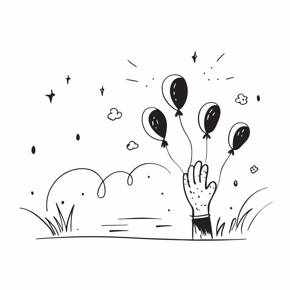 Open meadow with celebratory balloons concept as A wide open meadow with celebratory balloons floating capturing the essence of celebration perfect for business presentations needi Dynamics vector