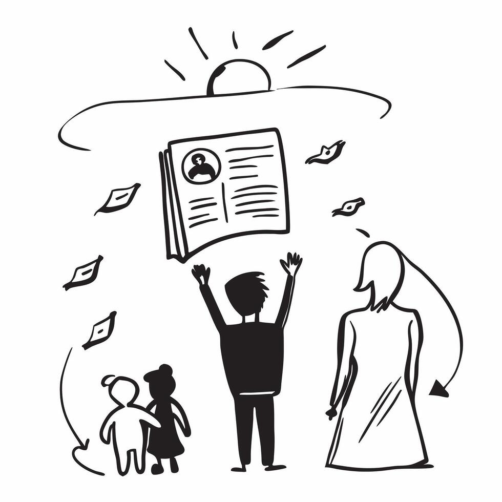 Parents silhouette with a childs drawing concept as A parents silhouette combined with a childs drawing representing the innocence of farewells and growing up Perfect for family a Dynamics vector