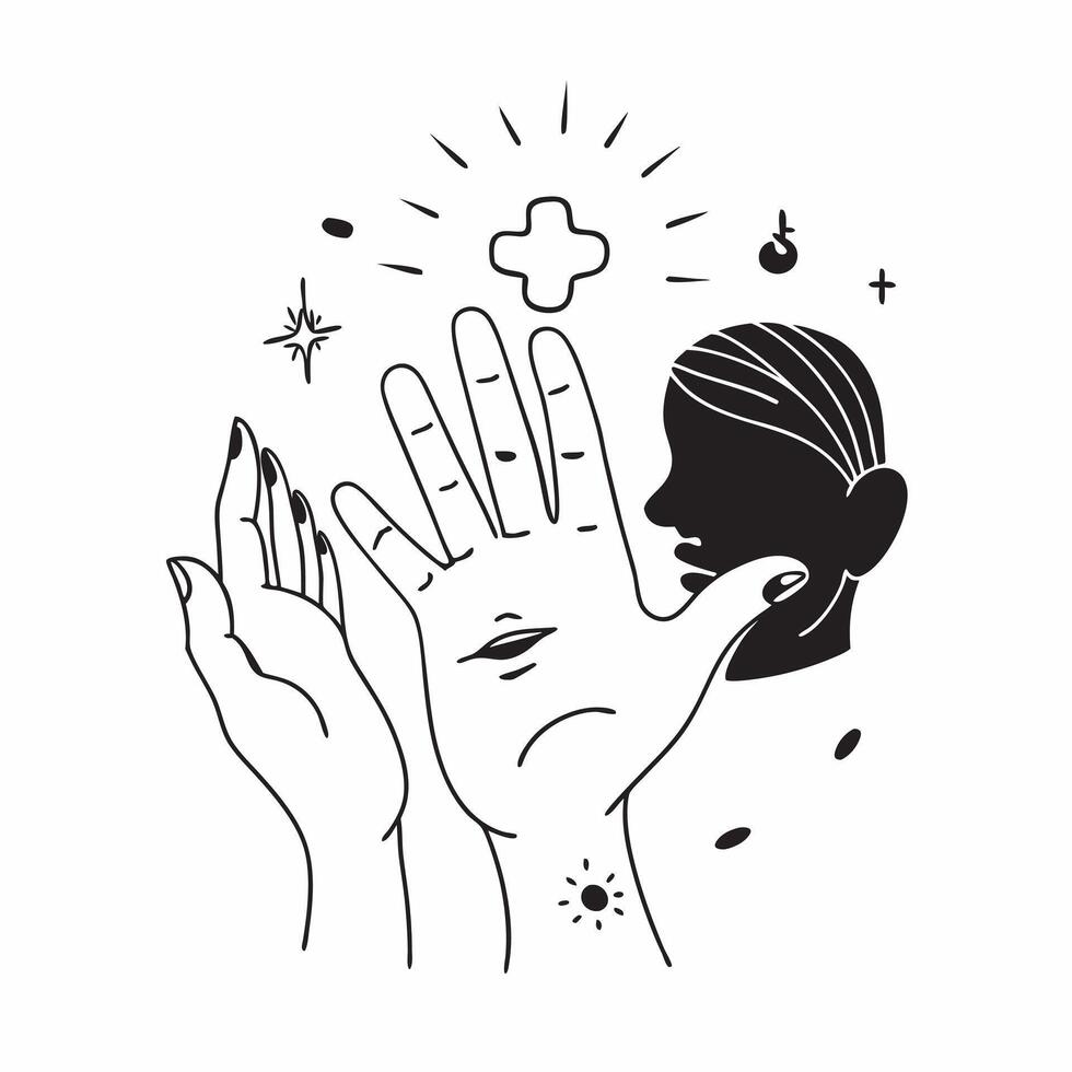 Patient with healing hands concept as A patients profile blended with healing hands imagery symbolizing care and support while living with a severe illness Ideal for healthcare an Dynamics vector