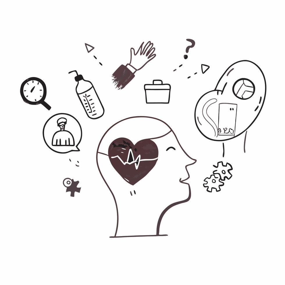 Patient with self care overlay concept as A patients profile blended with self care imagery symbolizing the importance of self care while living with a severe illness Perfect for Dynamics vector