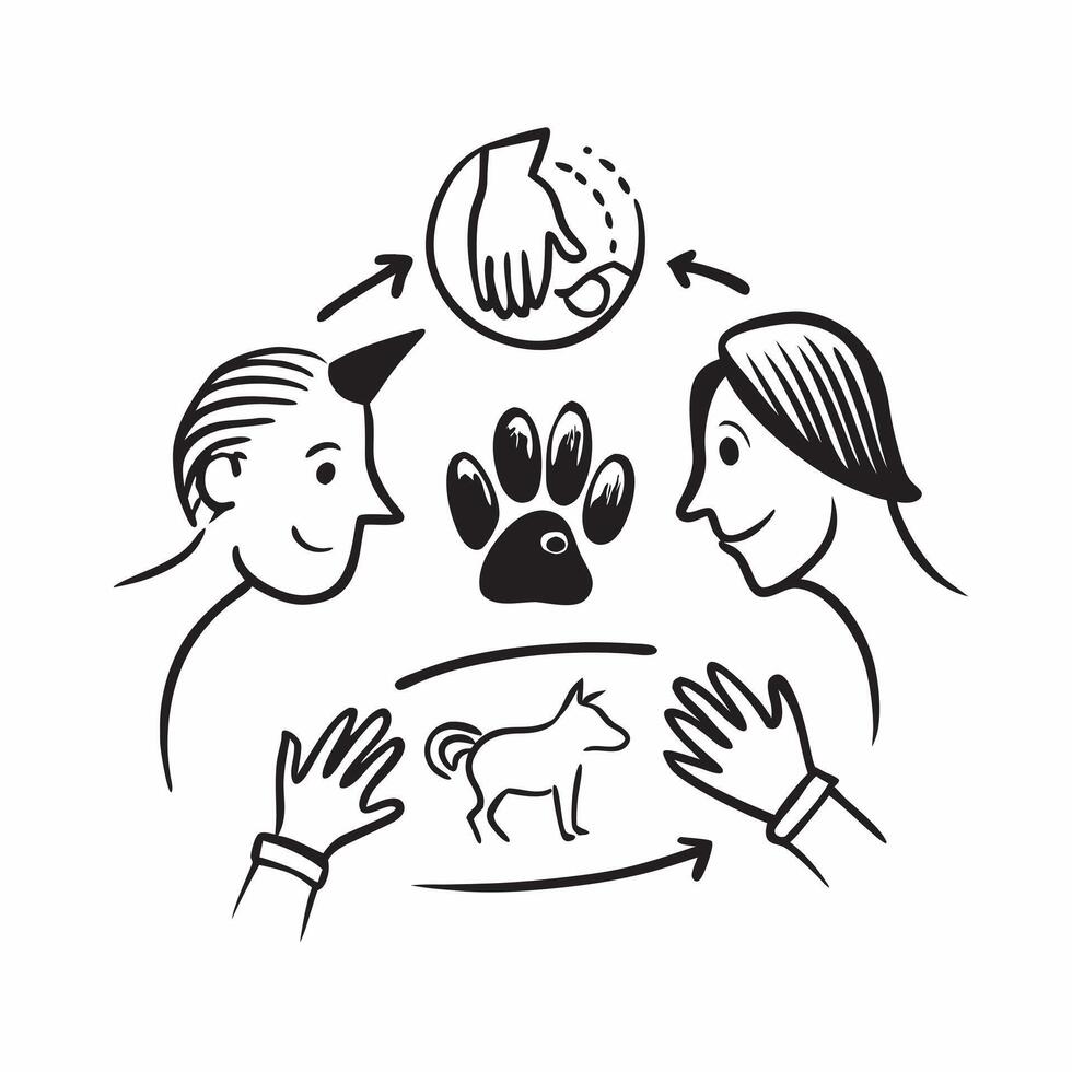 Pet owners profile with a pet silhouette concept as A pet owners profile combined with a pet silhouette symbolizing the emotional farewells and bonds with pets Ideal for pet care Dynamics vector