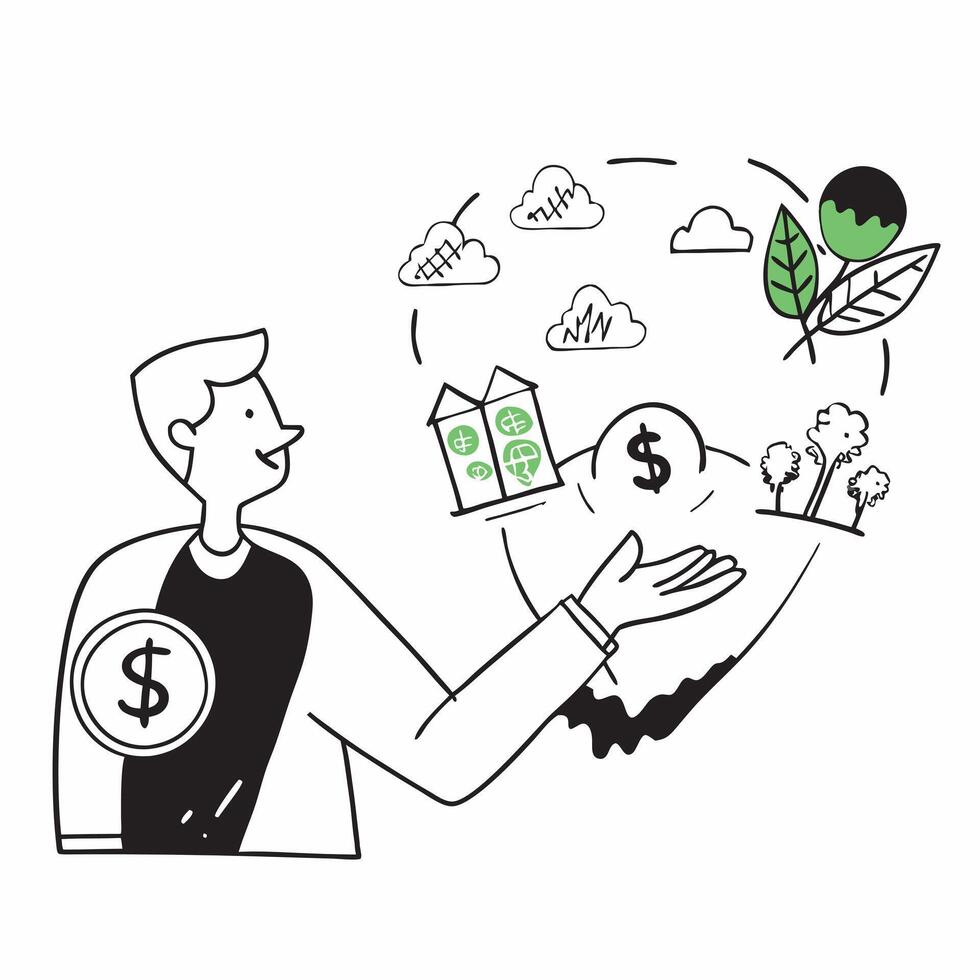 Philanthropist with green investments concept as A philanthropists profile blended with green investment imagery symbolizing hope and financial support for sustainable projects Pe Dynamics vector