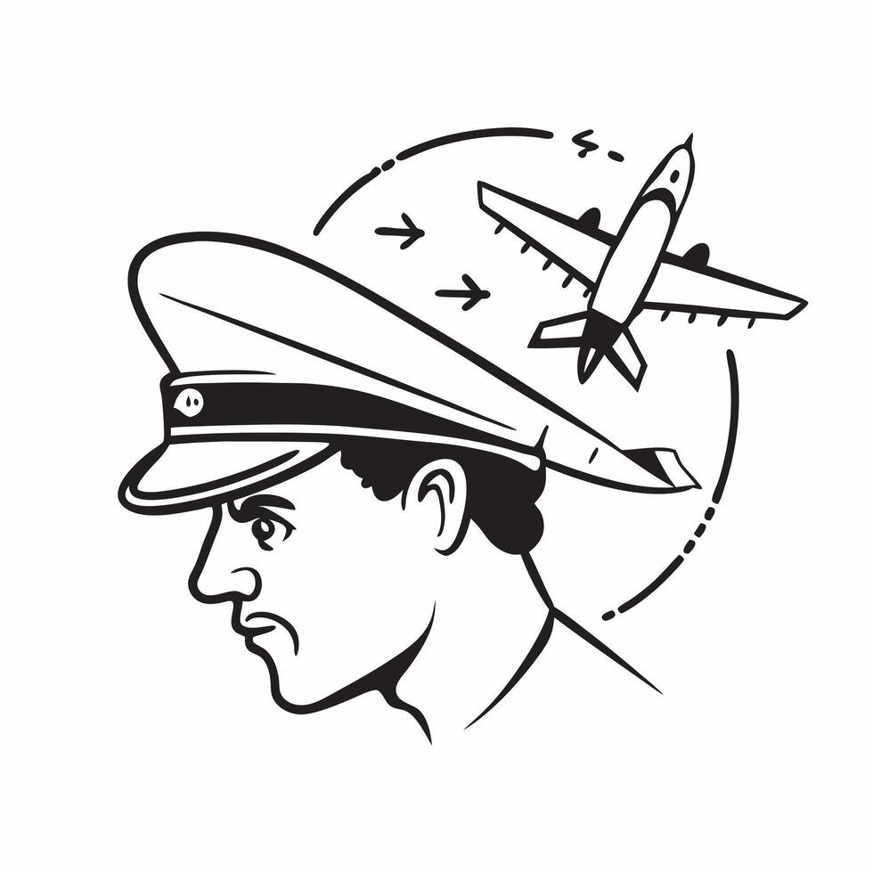 Pilot double exposure with airplane concept as A pilots profile merged with an airplane representing aviation responsibility and precision Perfect for aviation and travel industry Dynamics vector