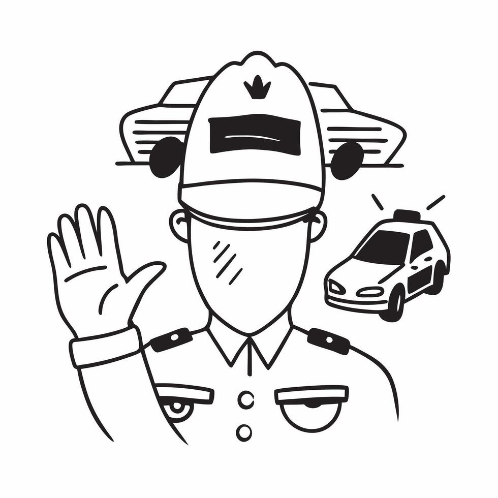 Police officer double exposure with police car concept as A police officers profile merged with a police car representing law enforcement responsibility and public safety Perfect Dynamics vector
