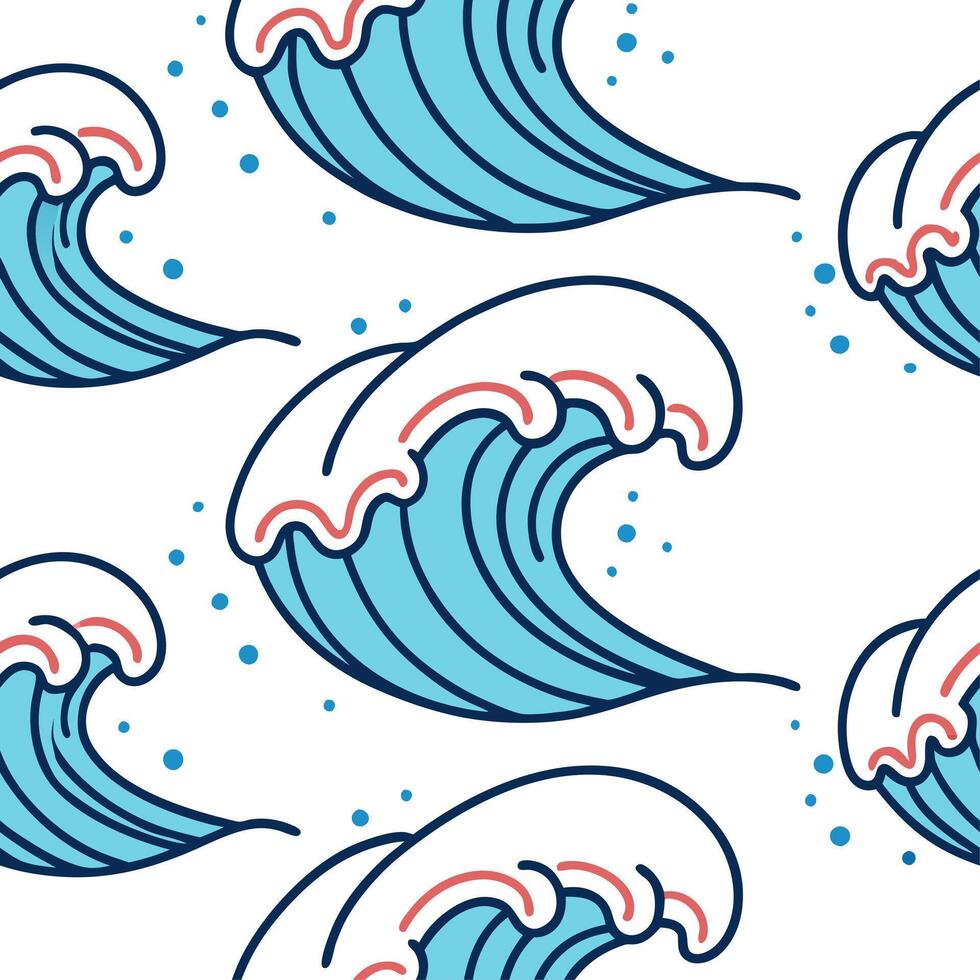 Playful summer waves seamless pattern with curling waves and bright color accents for fun beach designs concept as Fun beach wave pattern with curling waves and bright accents idea Dynamics vector