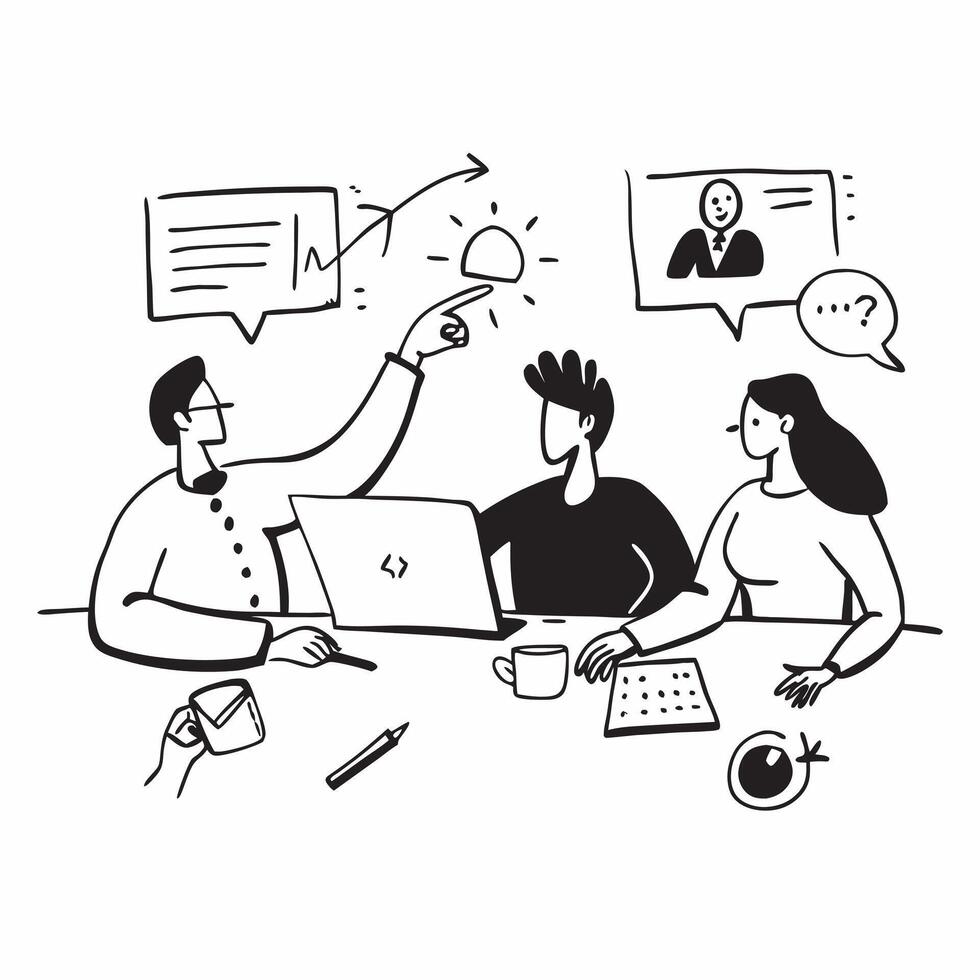 Product development team collaborating in a hybrid innovation meeting concept as A product development team collaborating in a hybrid innovation meeting with members in the office Dynamics vector
