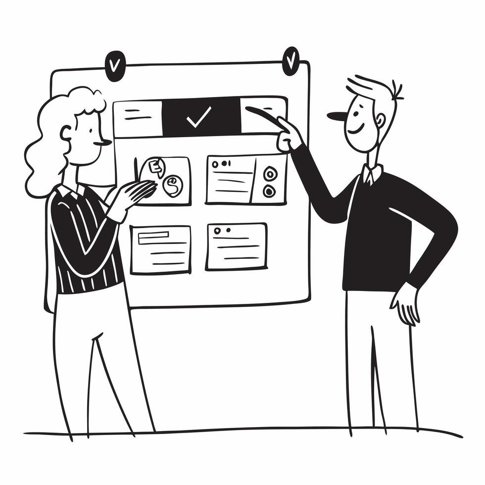Project manager presenting a timeline in a team meeting concept as A icon illustration of a project manager presenting a timeline in a team meeting featuring a 3 color palette to Dynamic Dynamics vector