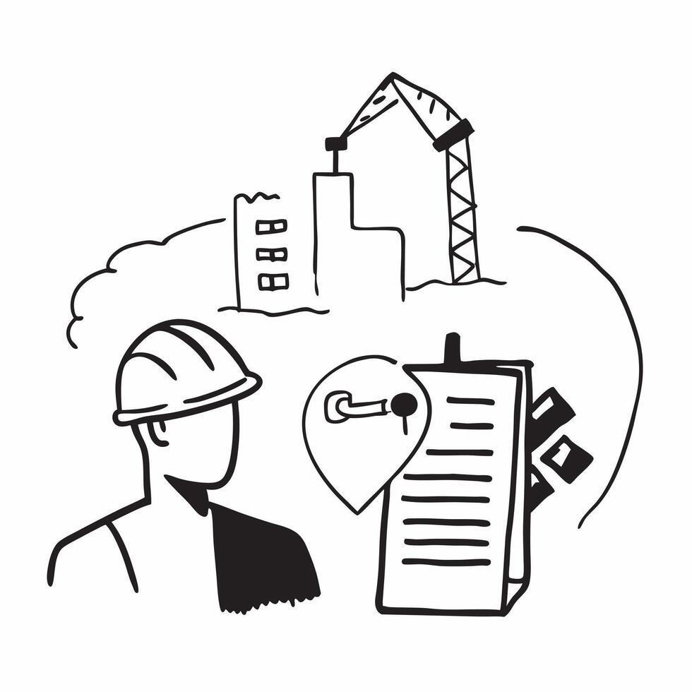 Project manager with construction site concept as A project managers profile blended with a construction site symbolizing project oversight and development in the petrochemical ind Dynamics vector