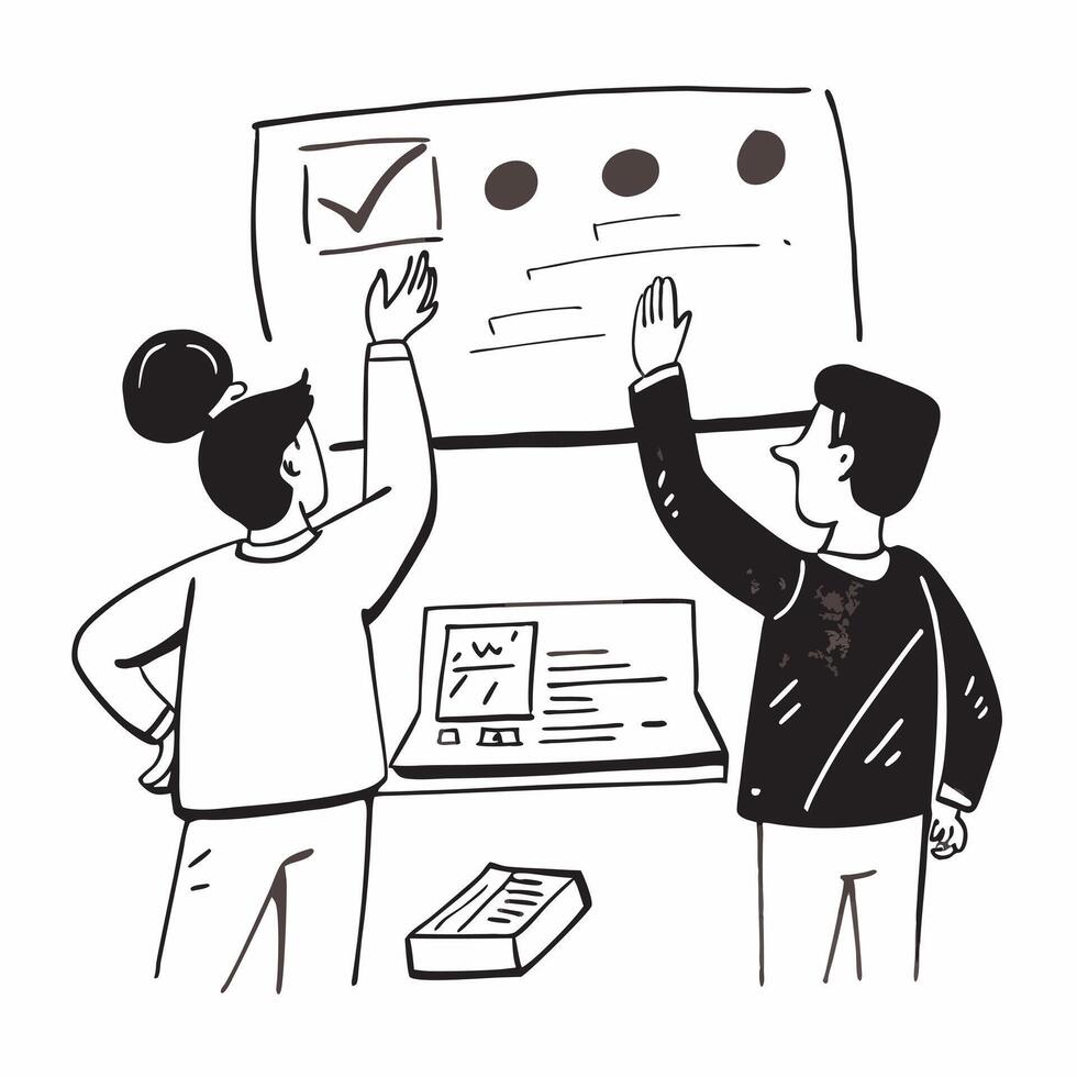 Project manager presenting progress in a team meeting concept as A icon illustration of a project manager presenting progress in a team meeting featuring a 3 color scheme to emph Dynamic Dynamics vector