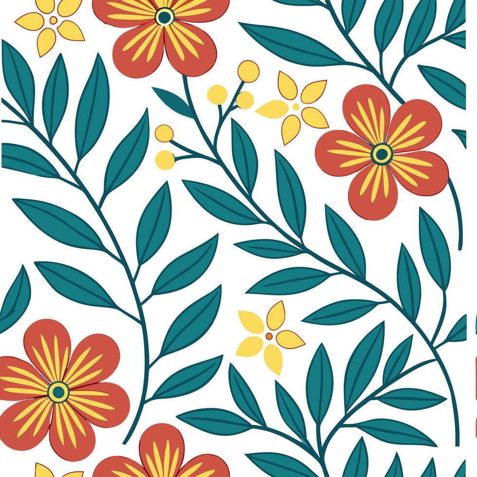 Retro inspired spring floral seamless pattern with bold and contrasting color schemes for lively designs concept as Lively spring floral pattern with retro influence featuring bold Dynamics vector