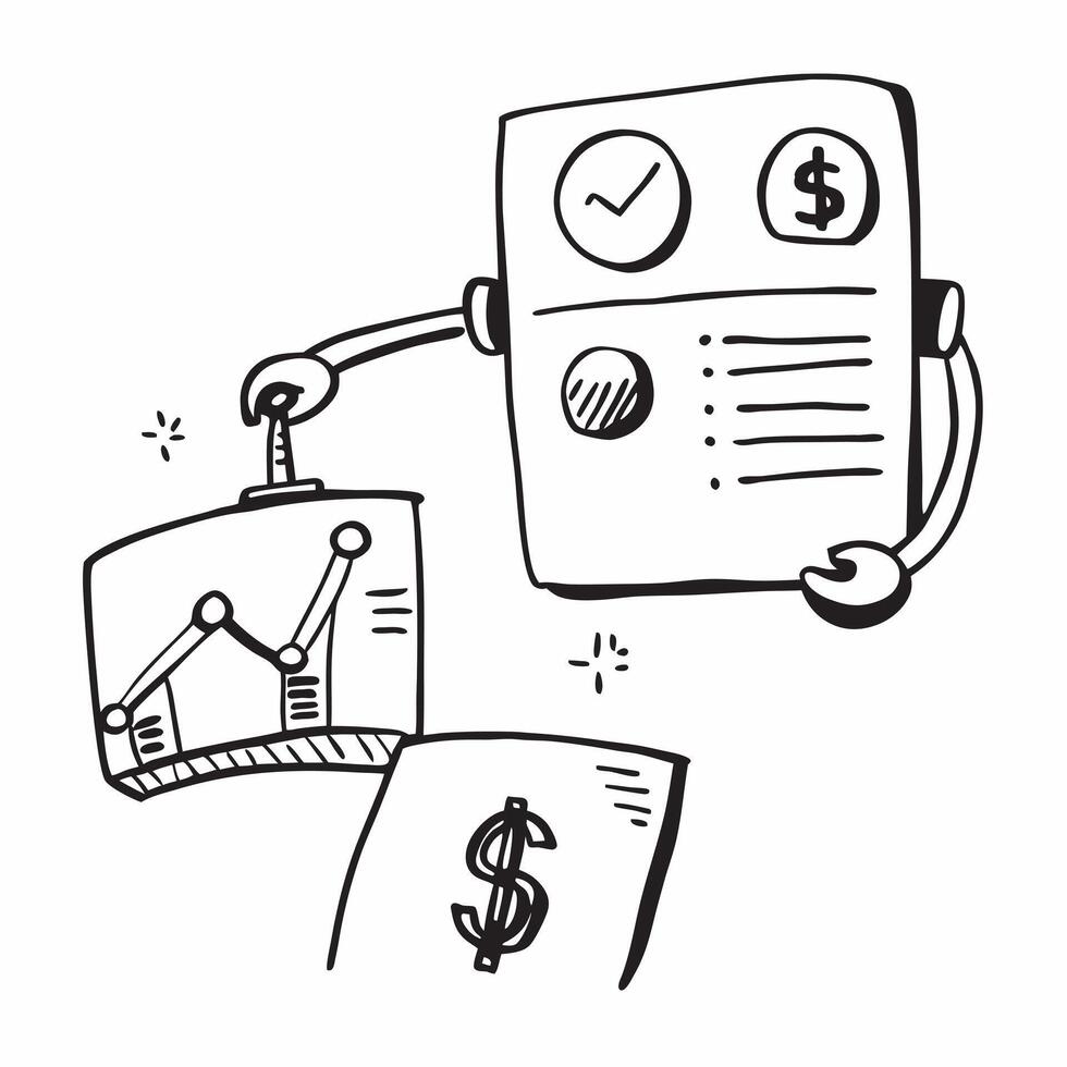 Robot advisor and stock portfolio concept as A robot advisor icon paired with a stock portfolio representing the use of AI in managing investment portfolios perfect for isolated ve Dynamics vector
