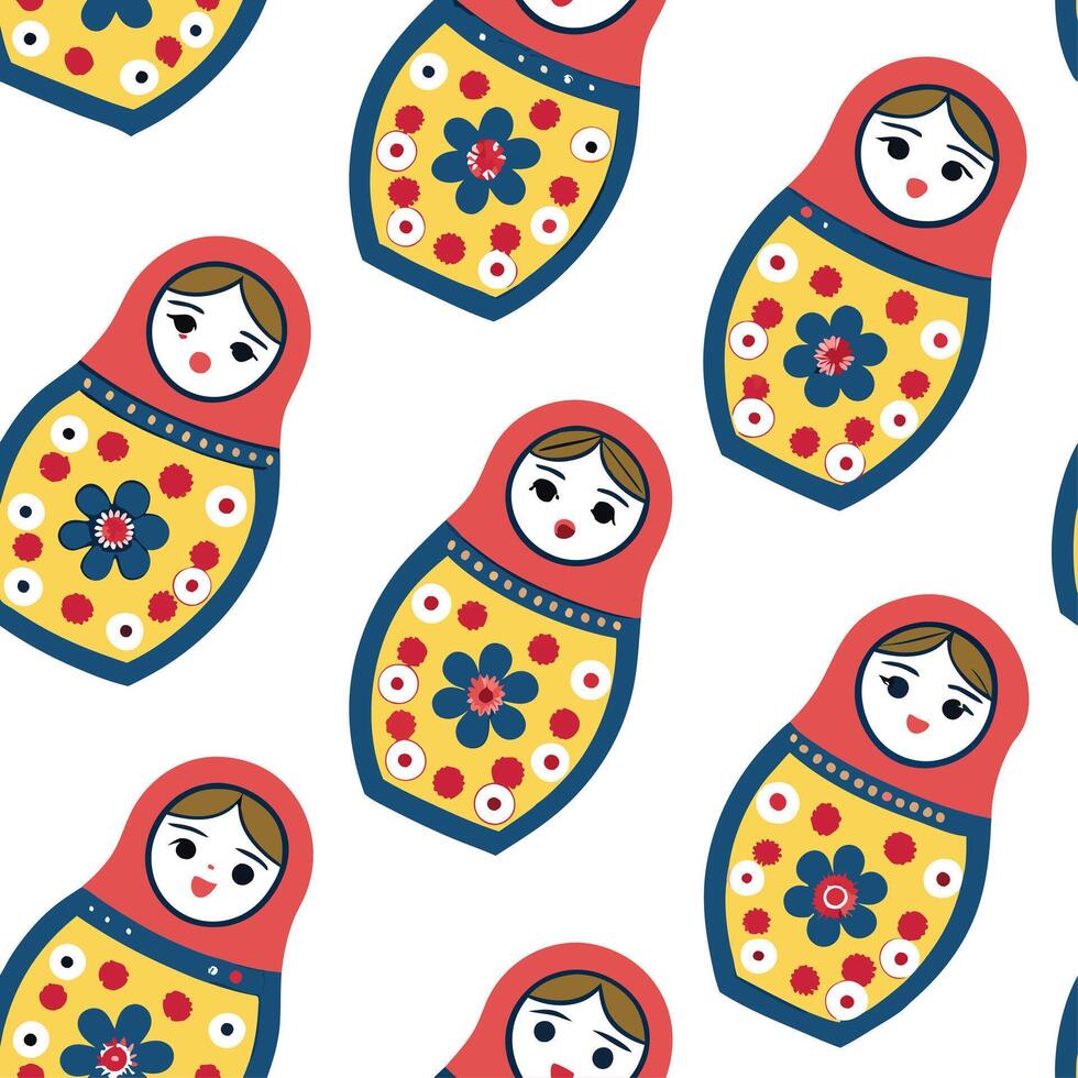 Russian Matryoshka dolls seamless tile pattern with vibrant colors and traditional designs for cultural decor concept as Vibrant Matryoshka doll designs arranged seamlessly for tra Dynamics vector