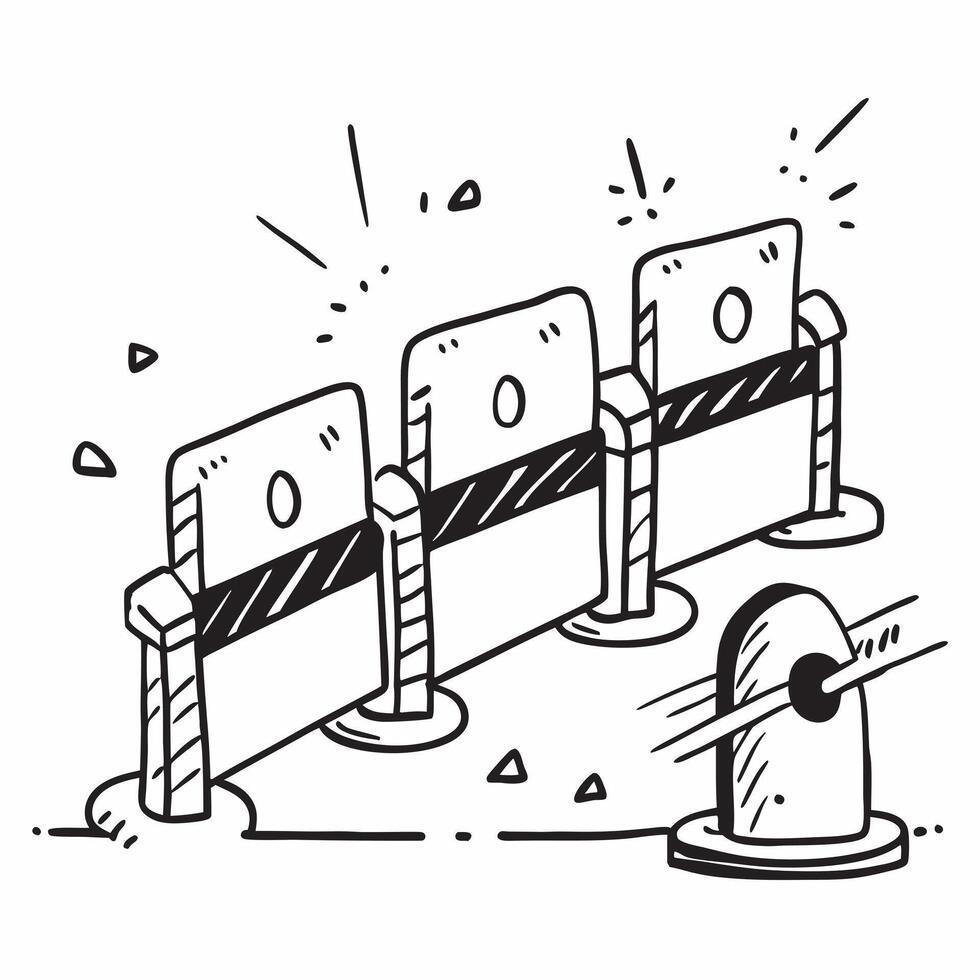 Safety barrier and assembly line concept as A safety barrier paired with an assembly line symbolizing the importance of physical barriers in maintaining safety in manufacturing pro Dynamics vector