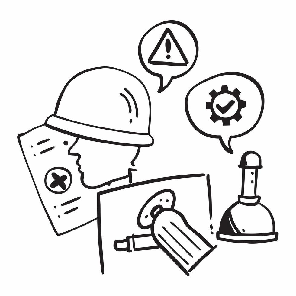 Safety inspector with hazard signs concept as A safety inspectors profile blended with hazard signs symbolizing the importance of safety inspections and hazard management in the pe Dynamics vector