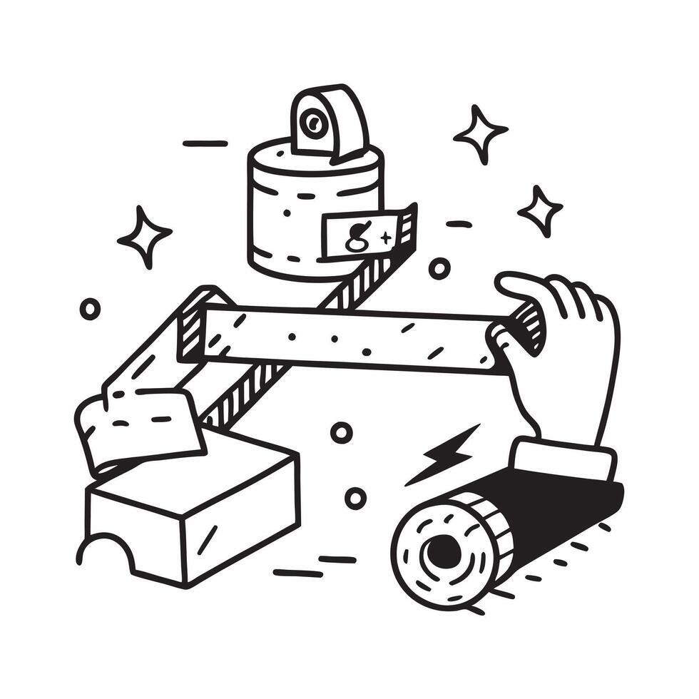 Safety tape and assembly line concept as Safety tape paired with an assembly line representing the importance of delineating safe zones in manufacturing processes ideal for isolate Dynamics vector